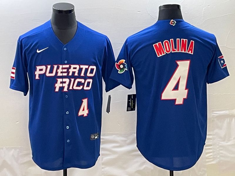 Men 2023 World Cub Puerto Rico 4 Molina Blue Nike MLB Jersey4